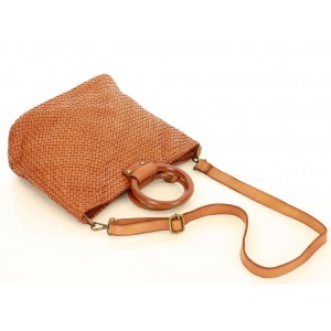 K14 Damen Henkeltasche Handtasche aus gewebtem Leder mit Vintage-Effekt | Schwarz, Braun
